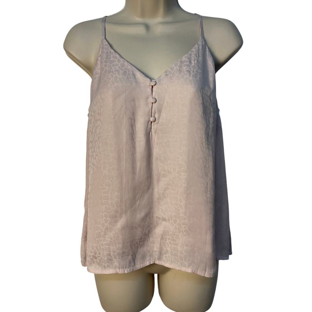 A‎ New Day Women Pink Leopard Jacquard Camisole V-Neck Button Front Tank Top S